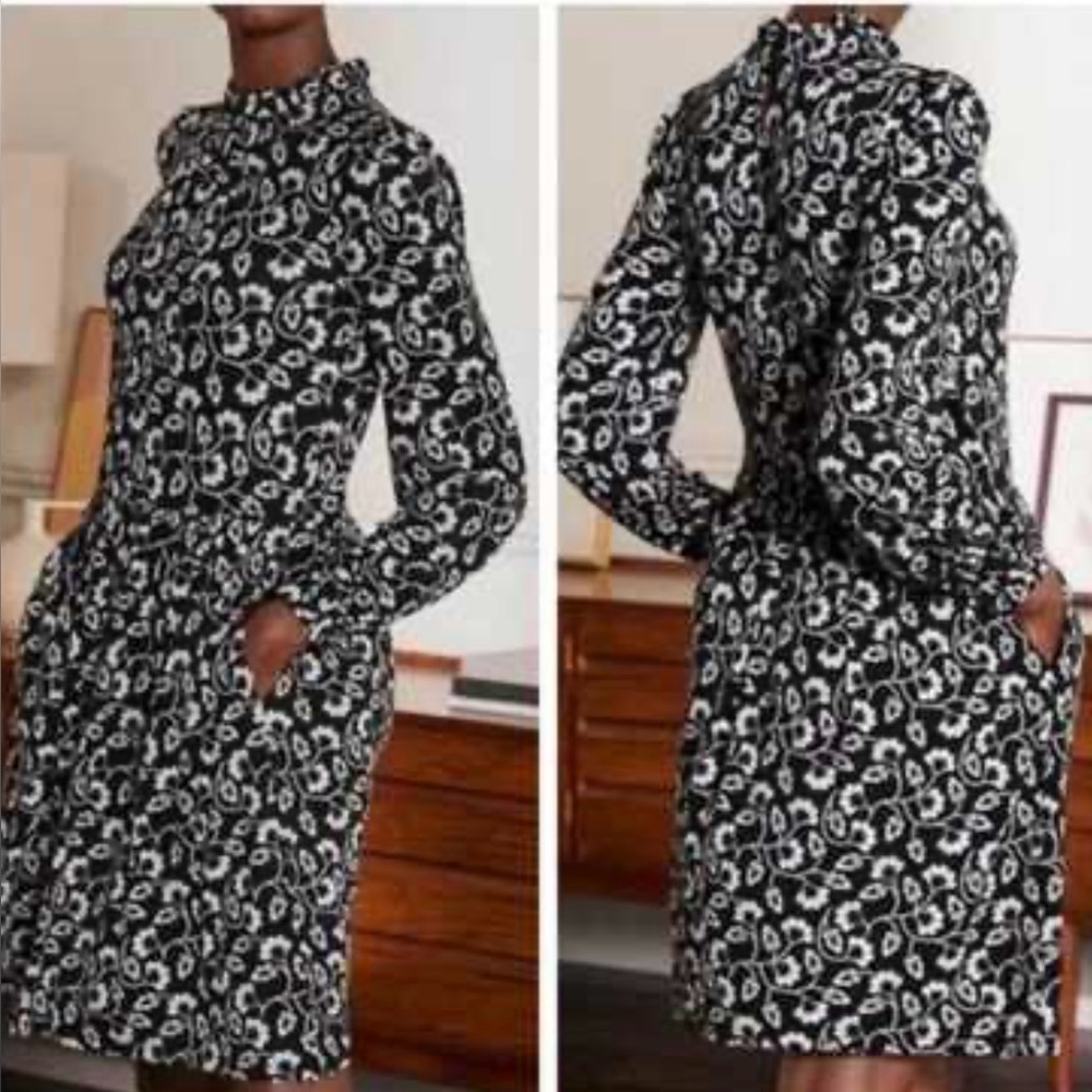 NWT Boden Clara Dress black & white floral Soft Viscose blend long sleeve  6R